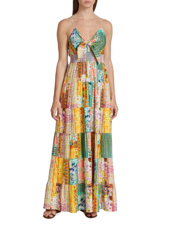 Alice + Olivia Karolina Paneled Linen Blend Maxi Dress